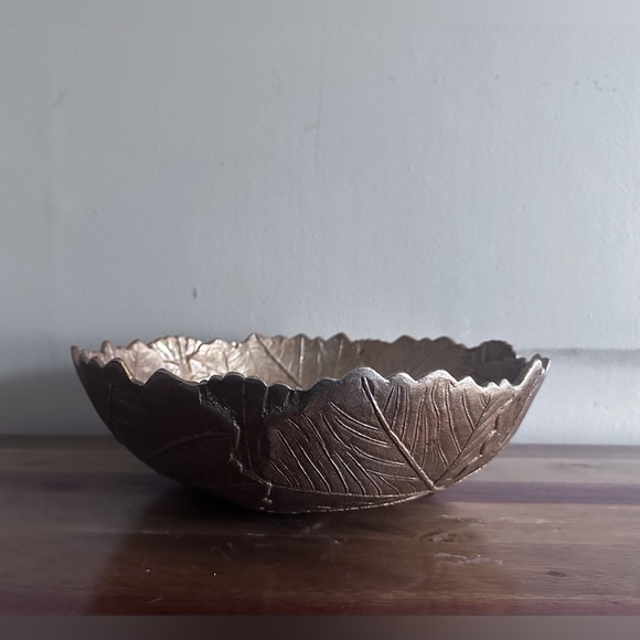 Holiday Designs Gold Leaves Decorative Metal Bowl 12" Fall Decor - Picture 1 of 9